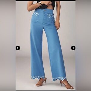 Maeve Light Blue Wide-Leg Embroidered Pants